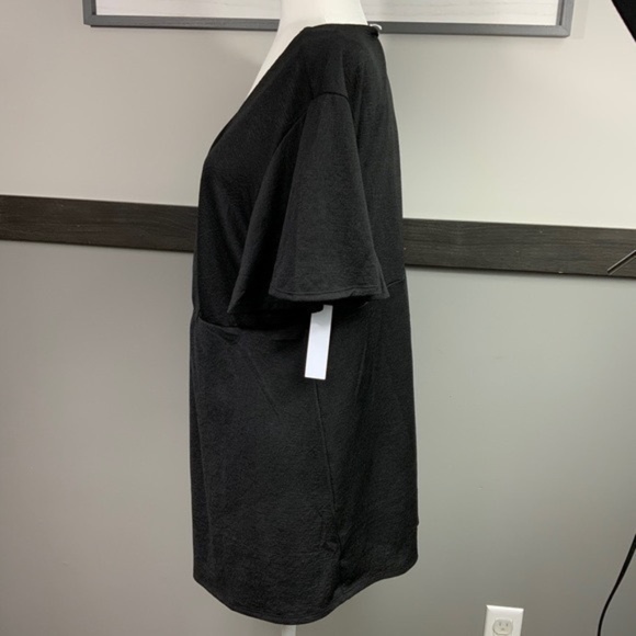 LOANNA woman’s blouse black short circular cap sleeve surplice neck plus size - Picture 5 of 13